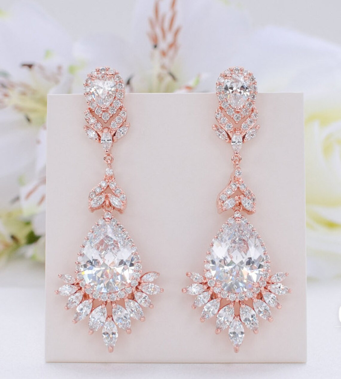 White Gold Wedding Jewelry Bridal Earrings Bridesmaid Drop Etsy