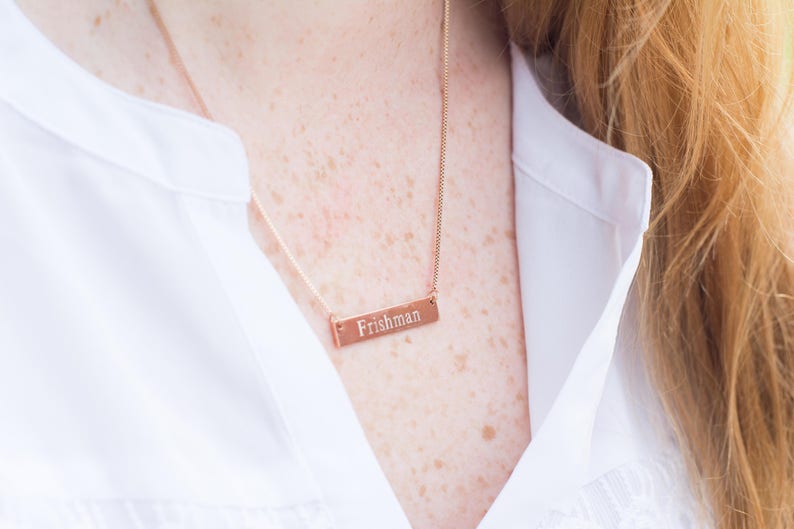 Custom Name Bar Necklace Bridesmaid Gift Monogram Necklace Sorority Necklace Initials Custom Coordinates Valentine/'s Gift
