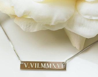 Roman Numeral Wedding Date Necklace | Date Necklace | Custom Date Necklace | Bar Necklace | Engraved Necklace | Bridesmaid gifts