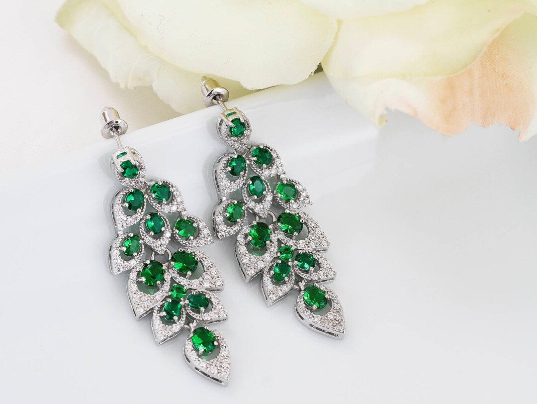 Chandelier Emerald Earrings,bridal Earrings,emerald Wedding Jewelry