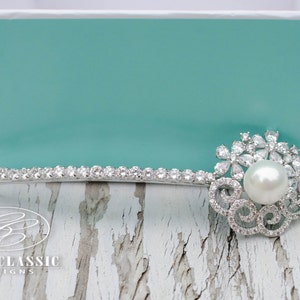 Elegant Classic Sparkle Rhinestone Pearl Flower Hairpin Bridal Hairpiece Bridesmaid Hairpin image 3