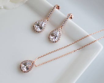 Rose Gold Sets | Bridesmaid Sets | Bridesmaid Gifts | Bridesmaid Earrings | Earring & Pendant Set | Rose Gold Wedding