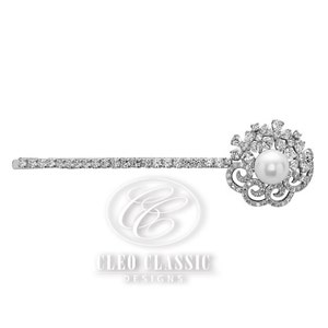 Elegant Classic Sparkle Rhinestone Pearl Flower Hairpin Bridal Hairpiece Bridesmaid Hairpin image 4