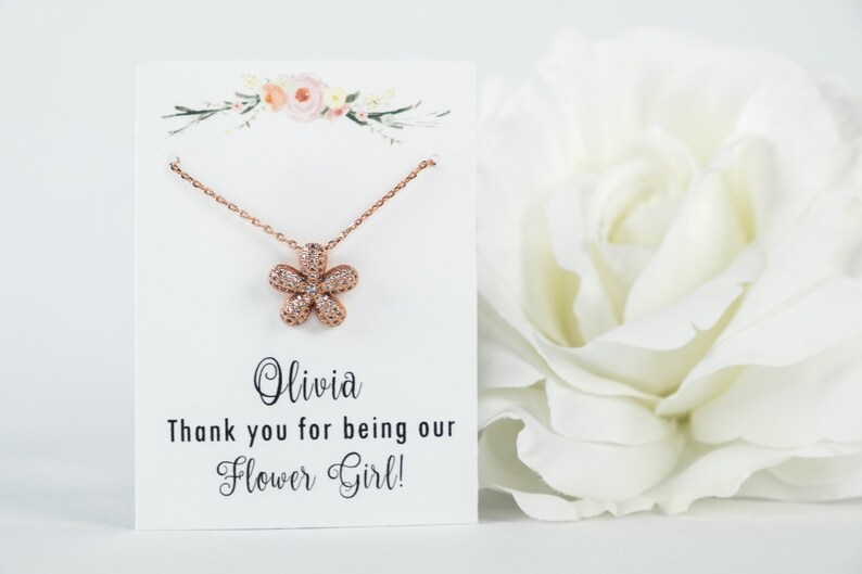 Rose Gold Flower Necklace Flower Girl Jewelry Flower Girl Etsy