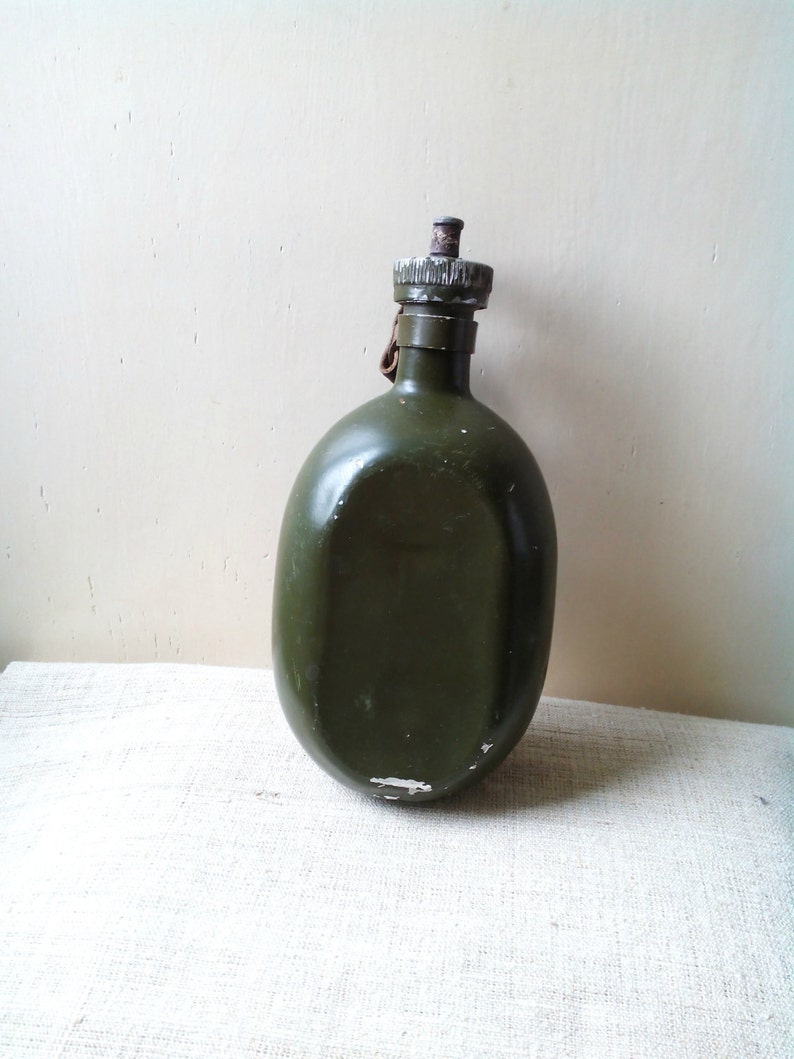 Vintage Army Water Canteen Army Green Metal Flask 1967's Etsy