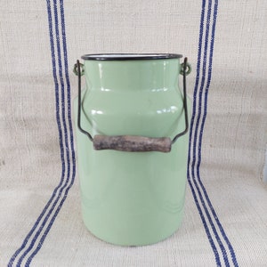 Kitchenalia vintage pistachio green enamel milk can enamelware milk pail pot image 2