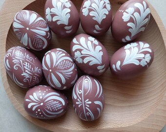 Handpainted wooden easter eggs Hungarian folk motif Hungary traditional decor eggs set of 10 colorful fast Fedex shipping