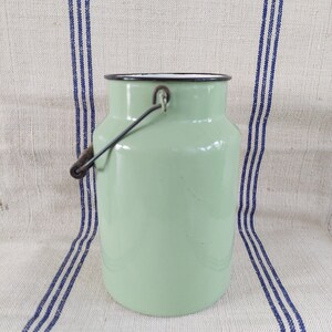 Kitchenalia vintage pistachio green enamel milk can enamelware milk pail pot image 1