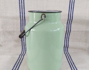 Kitchenalia - vintage pistachio green enamel milk can - enamelware - milk pail pot