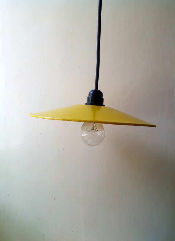 Kitchenalia Vintage Gelbe Emaille Lampenschirm Shabby Chic Kuche Dekor Topf Industrie Lampe