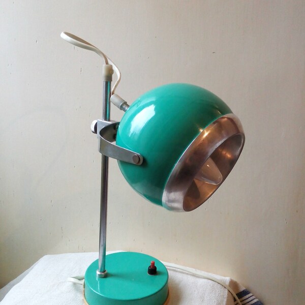 Retro atomic turquoise space age lamp, mid century eyeball lamp, retro office unusual lamp, 70's, desk, table lamp.