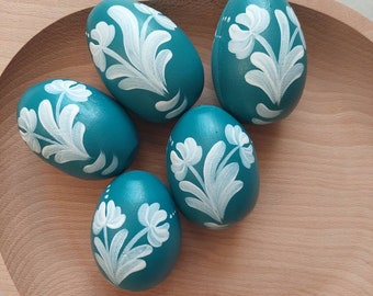 Handpainted wooden easter eggs Hungarian folk motif Hungary traditional decor eggs set of 5 colorful fast Fedex shipping