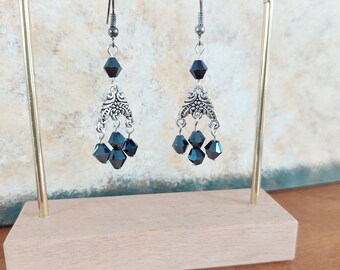Black silver dance dangling earrings Free shipping