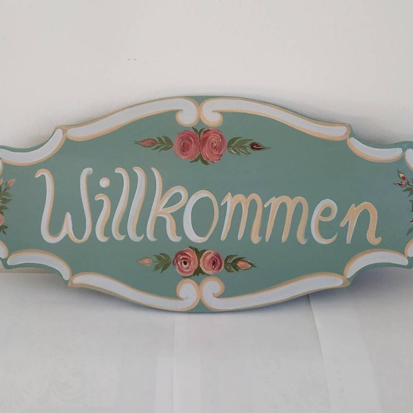 Custom hand painted house plaque Welcome adress plaque Willkommen sign