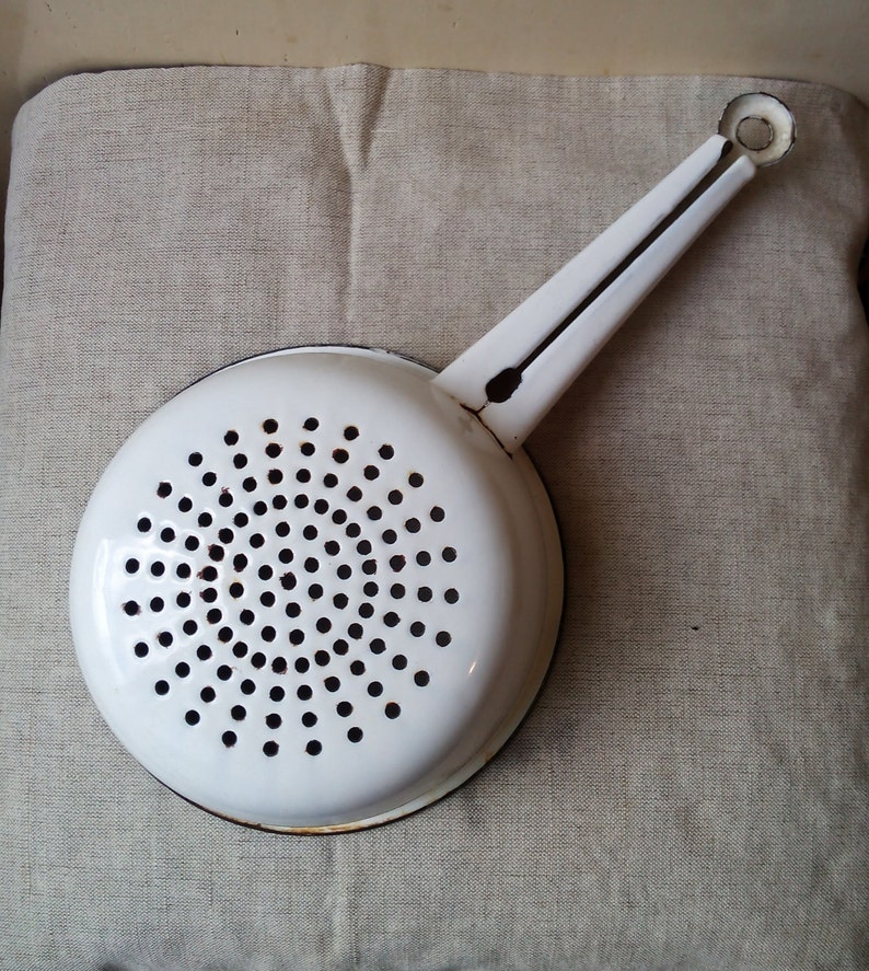 Vintage White Enamel Colander Strainer Slieve Rustic - Etsy