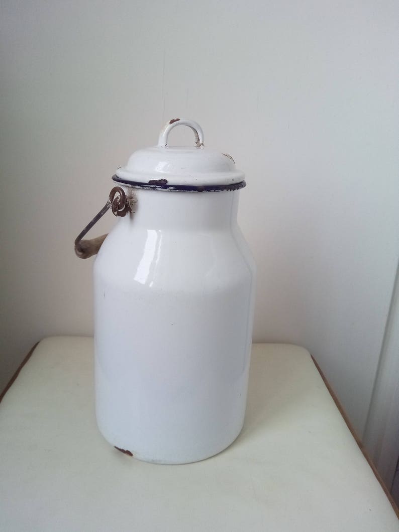 White milk can Kitchenalia vintage White enamel milk can Etsy
