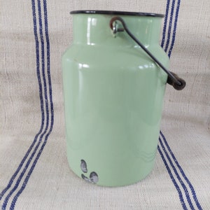 Kitchenalia vintage pistachio green enamel milk can enamelware milk pail pot image 3