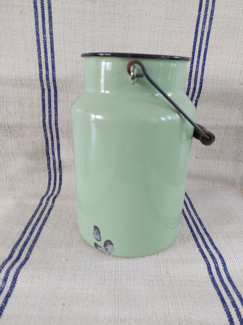 Kitchenalia vintage pistachio green enamel milk can enamelware milk pail pot image 3