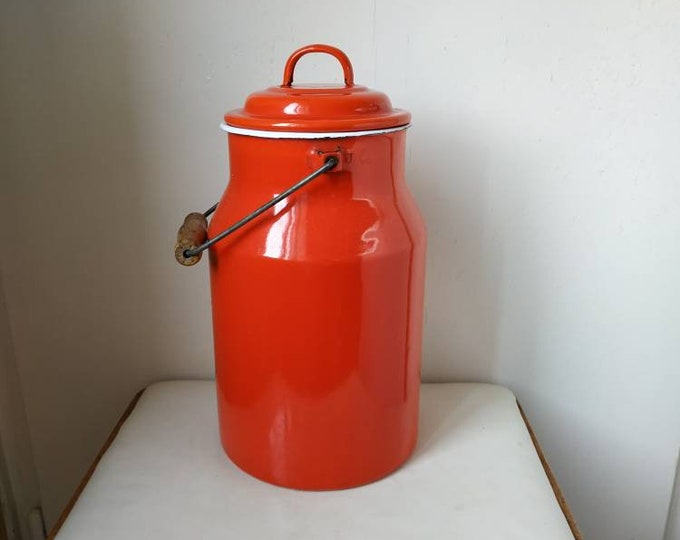 Cherry Red Vintage Enamel Milk Can Enamelware Milk Pail Pot Etsy