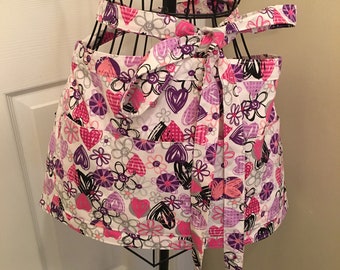 Handmade Versatile Utility Half Apron: Floral Design; Vendor, Teacher, Gardening, Server, Cafe, crafting Apron