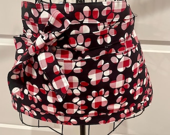 Handmade Red Plaid Paw Print Versatile Utility Apron: Vendor, Teacher, Server, Dog Walker, Cafe, Gardening Crafting Apron