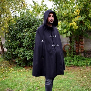 Cloak hooded cape  with hood, frogged and studs