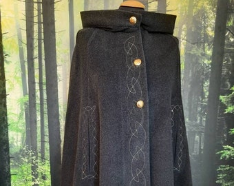 Cloak hooded cape  with hood and embroidery celtic knot