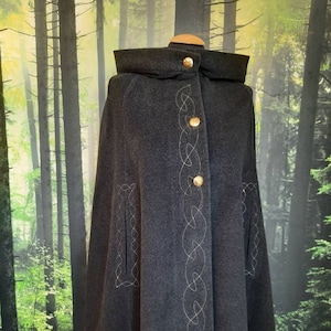 Cloak hooded cape  with hood and embroidery celtic knot