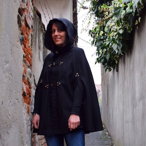 Cloak hooded cape  with hood, frogged and studs