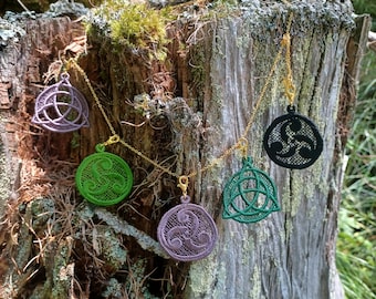 Lace pendants with Celtic symbols