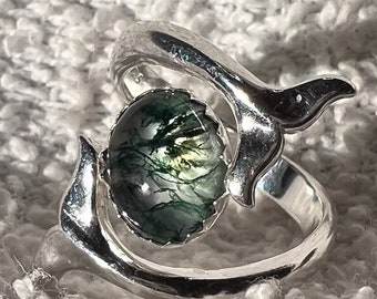 Sterling Silver & Moss Agate Ring