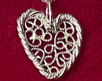 Sterling Silver Filigree Heart, Handmade Necklace