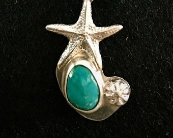 Sterling Silver Starfish and Sand Dollar with aTurquoise Stone