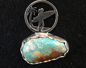 Sterling Silver Surfer Girl with a Beautiful Turquoise Stone