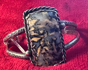 Sterling Silver & Lyon Dendrite Cuff Bracelet.