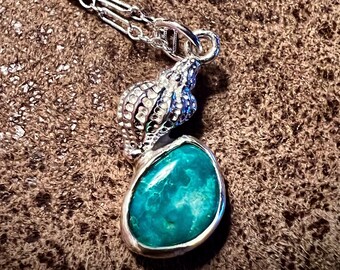 Sterling Silver Beach Shell and Turquoise Stone Necklace