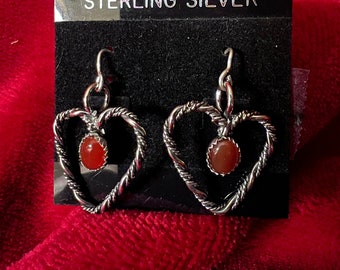 Sterling Silver Heart Earrings with Carnelion Red Stone