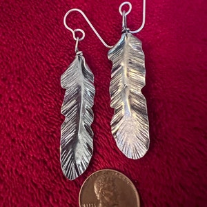 Sterling Silver Feather Earrings with Orange spiney oyster shell image 2