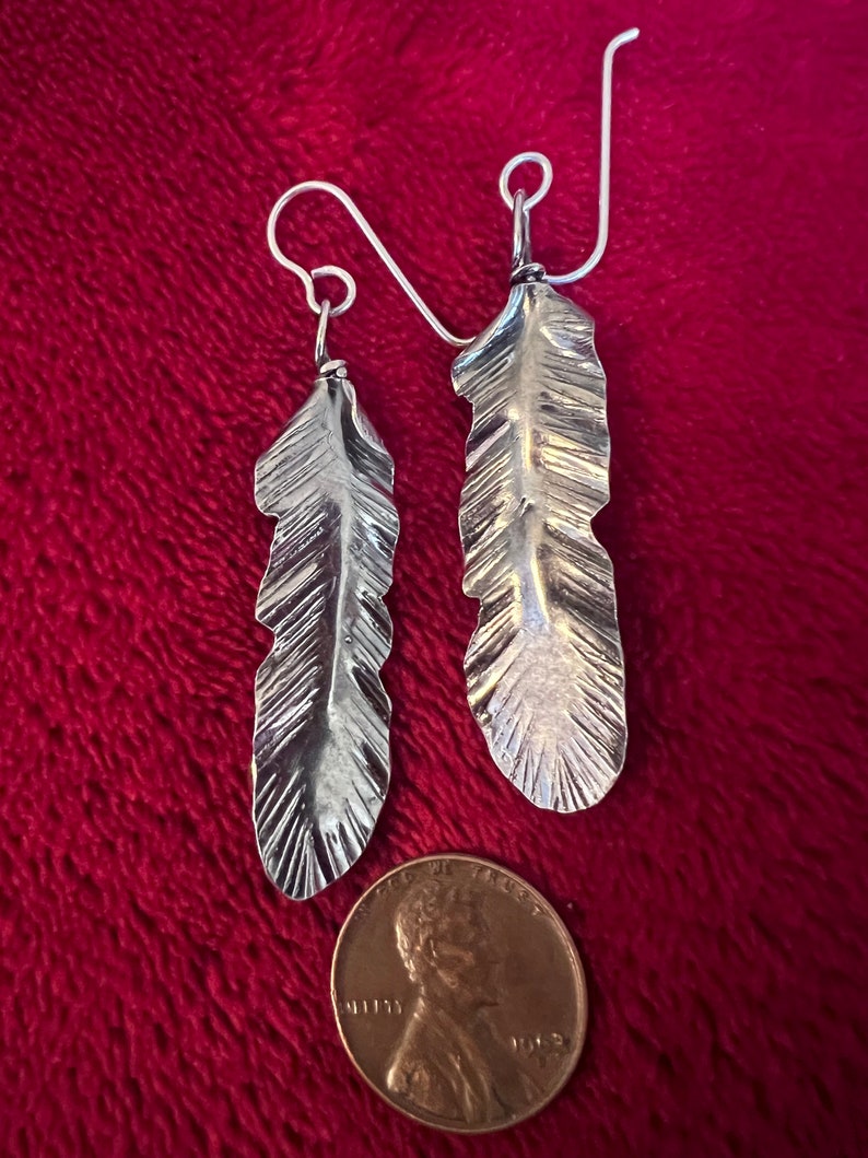 Sterling Silver Feather Earrings with Orange spiney oyster shell image 2