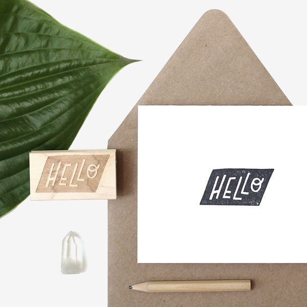 Hello Shape Hand Lettered Rubber Stamp