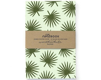 Palm Leaf Pattern Screen Printed Notebook with Blank Pages