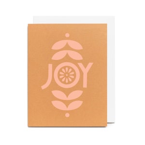 Tarjeta navideña con alegría: vacaciones e invierno. Tarjeta de felicitación serigrafiada.