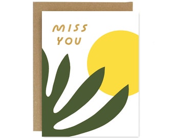 Miss You - Plante et soleil - Carte de vœux pliante sérigraphiée