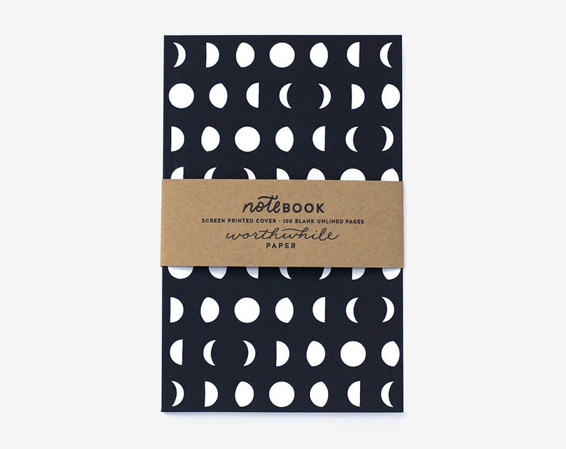 Moon Pattern Screen Printed Notebook with Blank Pages image 2