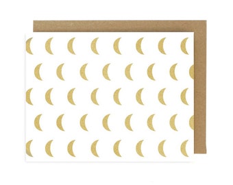 Metallic Gold Crescent Moon Pattern Screen Printed Stationery Everyday Card
