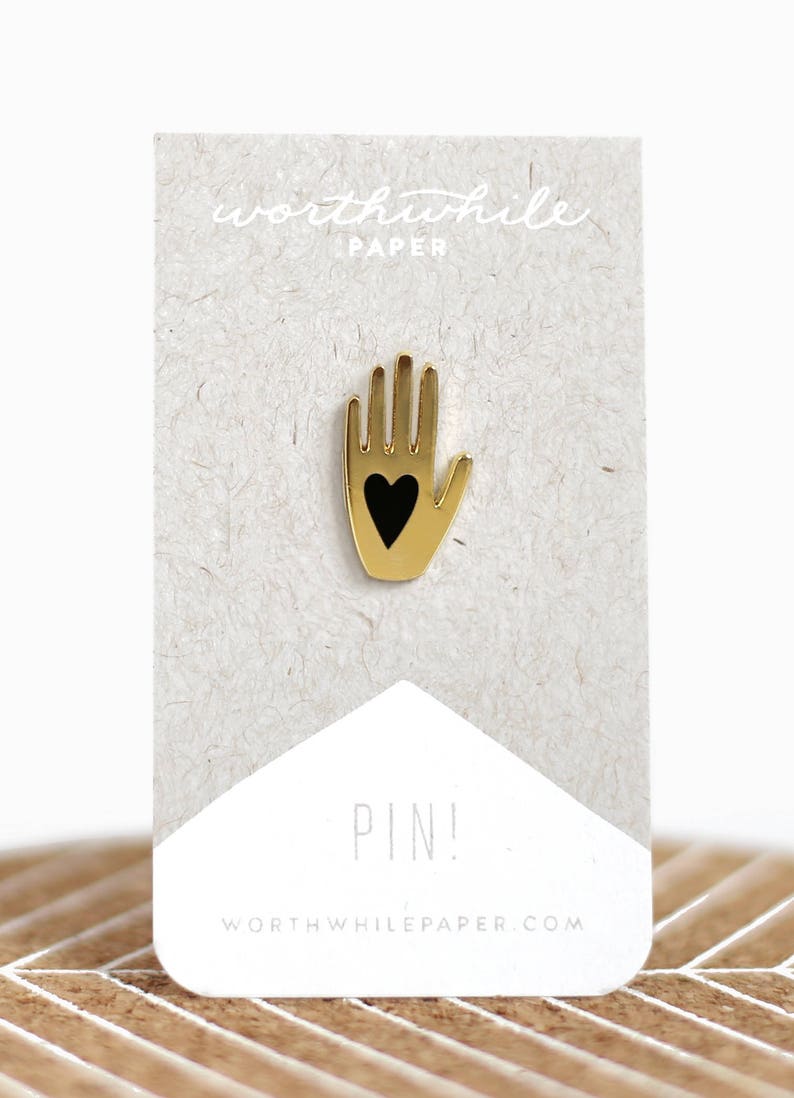 Hand Heart Enamel Pin // Gold Hand // Hard Enamel Cloisonné image 1