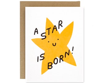 A Star Is Born- New Baby Card- Riso Printed Blank Card