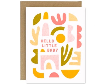 Hello Little Baby- New Baby Card- Riso Printed Blank Card