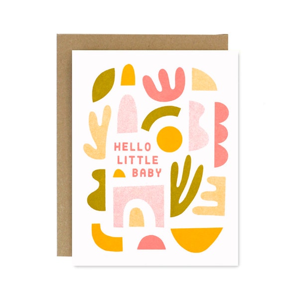 Hello Little Baby- New Baby Card- Riso Printed Blank Card