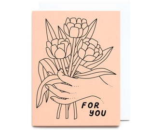 For You Flowers Card- Riso Printed Blank Card